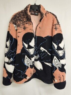 CHALKLINE Spider-Man Venom Marvel Full Zip Sherpa Pullover AOP Size Large Rare